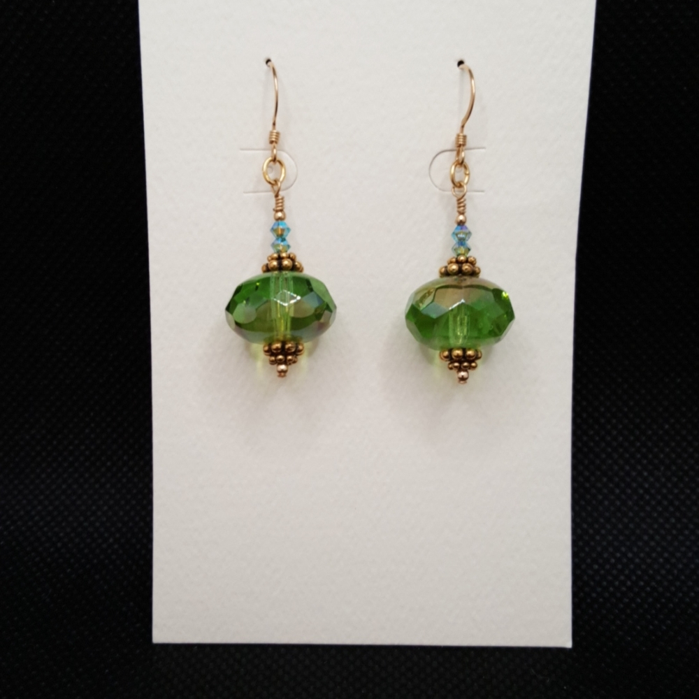 Green Glass Dangle Earrings